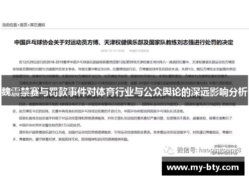 魏震禁赛与罚款事件对体育行业与公众舆论的深远影响分析